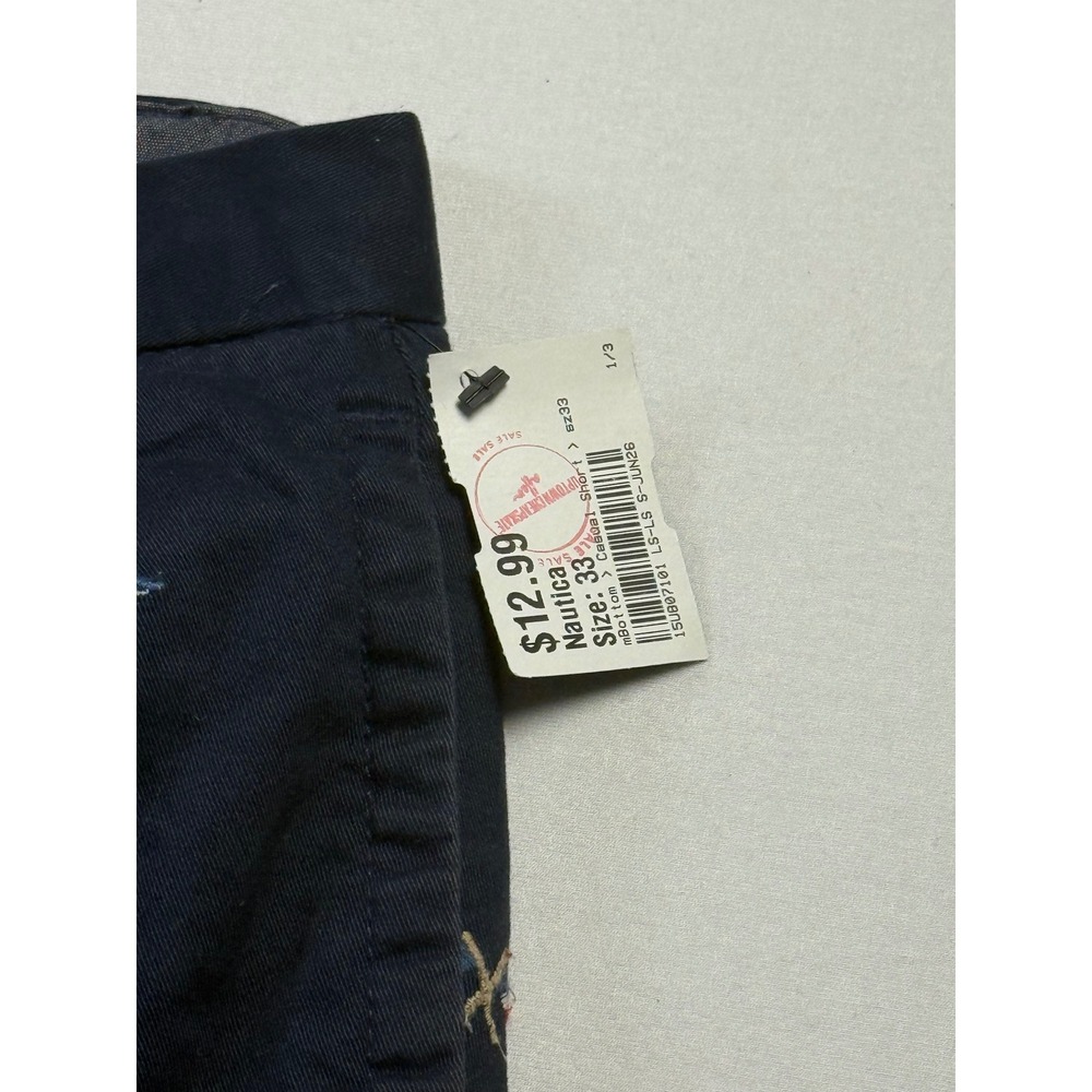 Nautica Mens Navy Blue Embroidered Nautical Flag Sailboat Chino Shorts 33W-2651